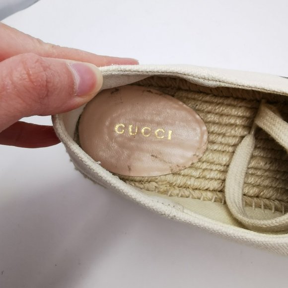 Gucci Canvas Logo Lace-up Wedge Espadrille Platform Shoes - Picture 10 of 13